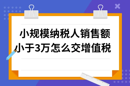 小规模纳税人30万以下增值税如何缴纳？政策解析
